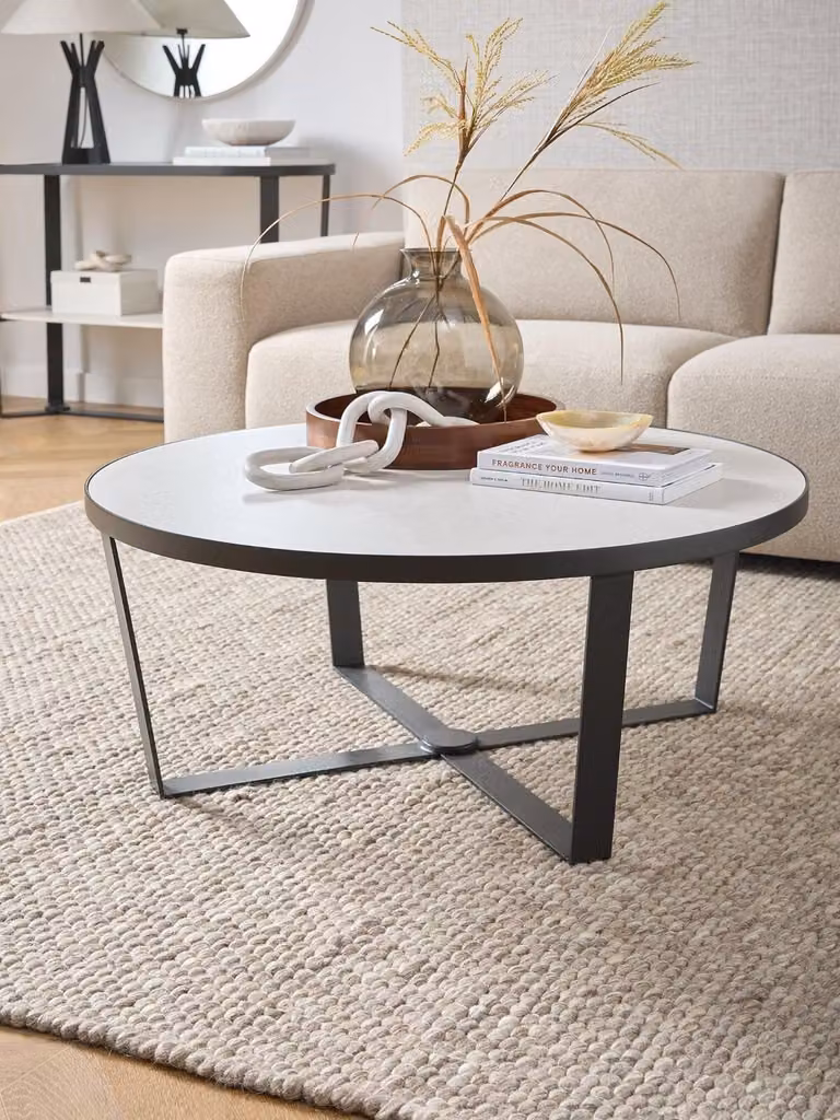 Michelle Keegan Home Cortes Oval Ceramic Coffee Table with Matt Black and White Finish, W/D/H: 90 x 40 x 90 cm