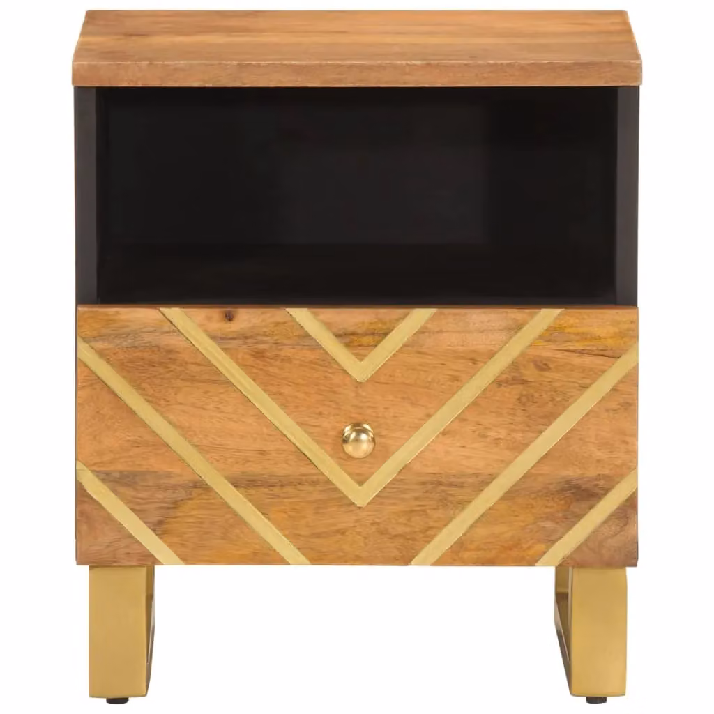 Berkfield Home Set of 2 Modern Mango Wood Bedside Cabinets in Brown and Black – 4
