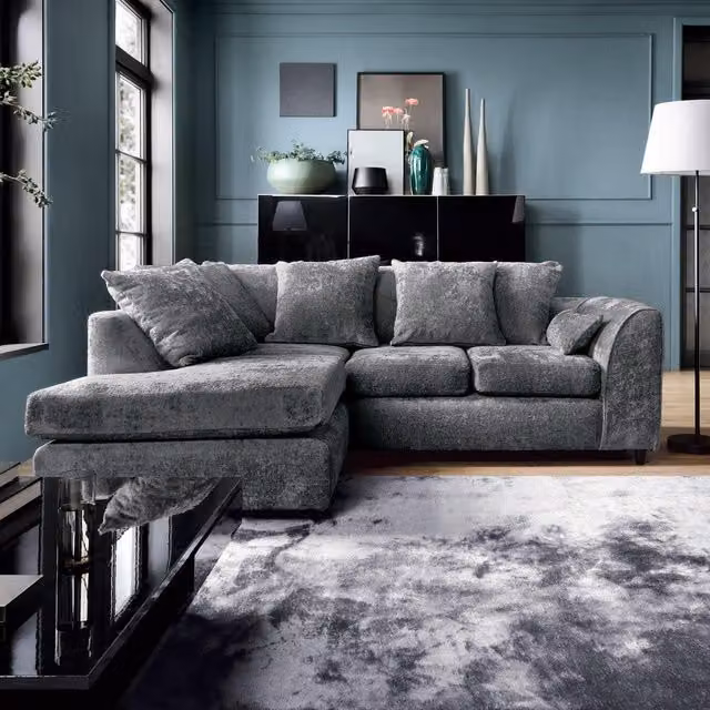 Abakus Direct Harriet Left Facing Corner Sofa in Dark Grey Crushed Chenille – 1