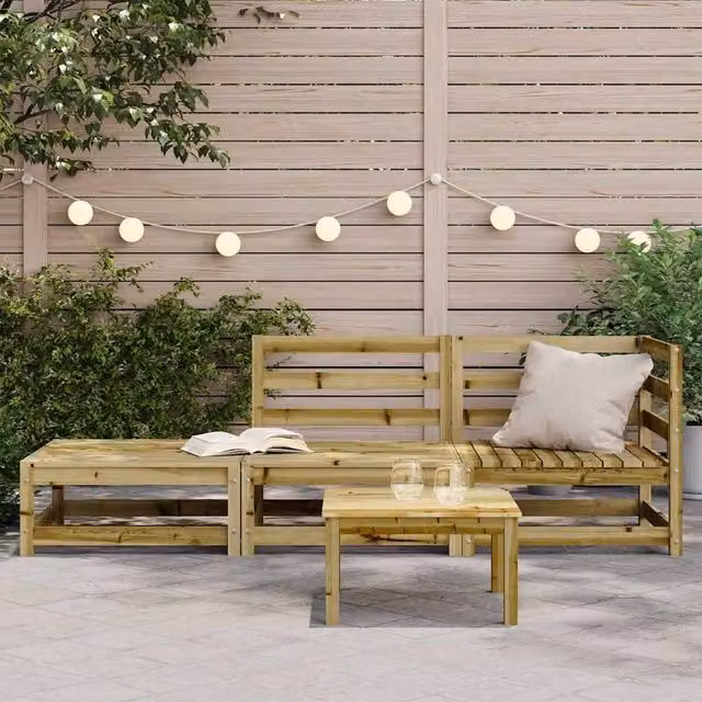 Berkfield Home 2-Seater L-Shape Garden Sofa with Matching Footstool in Brown Impregnated Pine Wood – 1