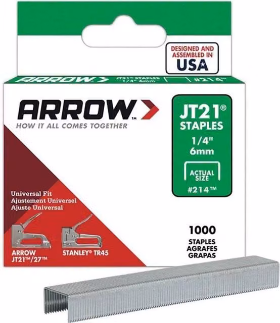 Arrow JT21 Flat Wire Staples, 6mm, Silver, 1000 Pack