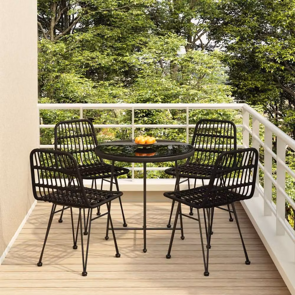 Berkfield Home Beautiful 5 Piece Black Poly Rattan Garden Dining Set – 2