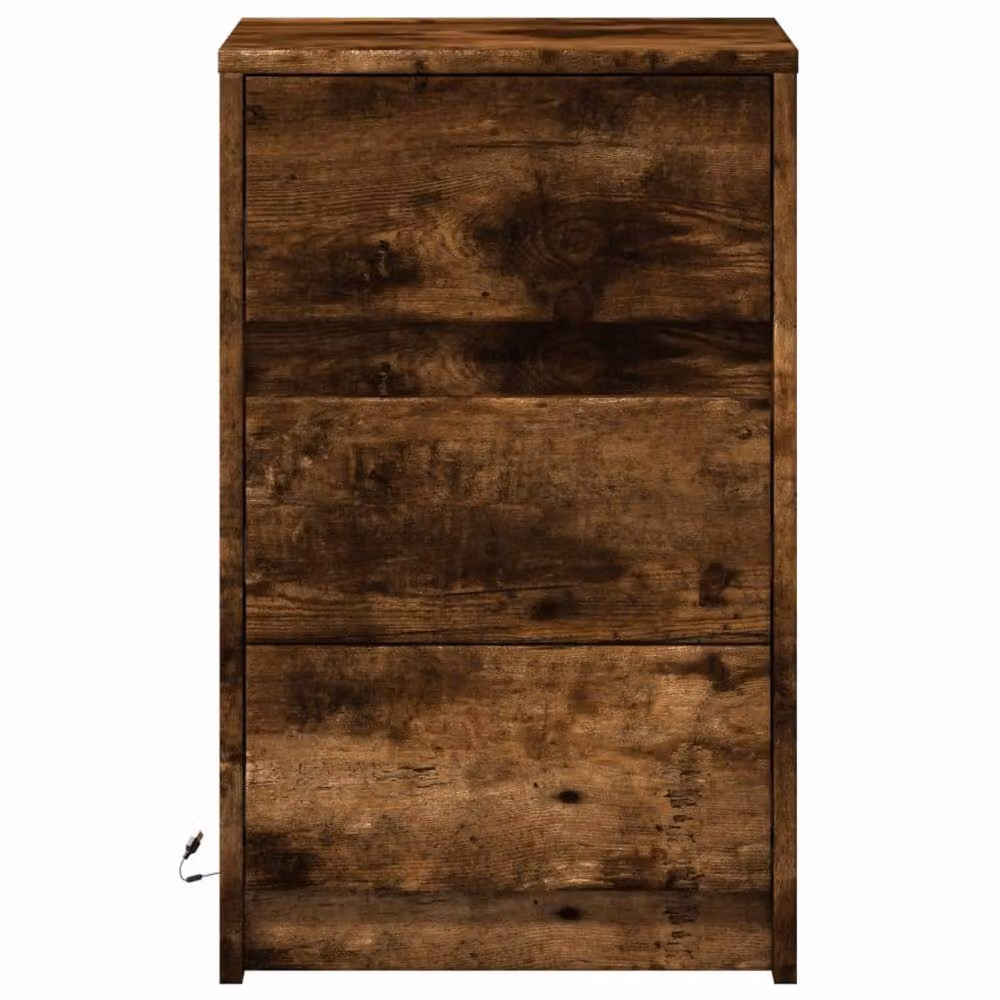 Berkfield Home Modern Bedside Cabinet with Integrated LED Lights in Smoked Oak Brown, W/D/H: 38 x 34 x 61 cm – 4