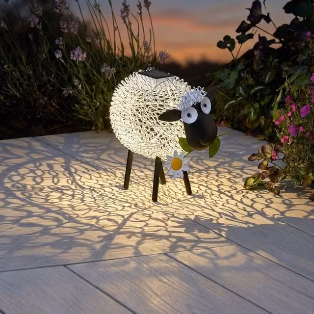 Garden Greatness Dolly Sheep Solar Silhouette Garden Light in White and Multicolour Metal, H: 30.0 cm, W: 21.5 cm, D: 14.5 cm