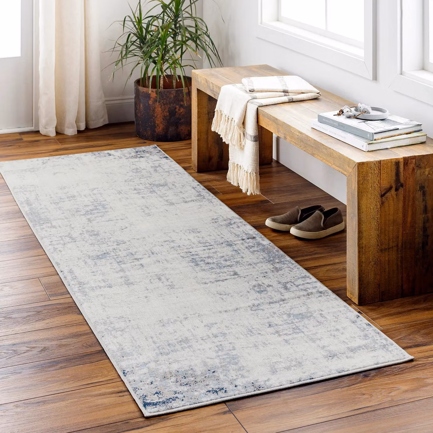 Livabliss Roma Abstract Modern Marble Rug in Dark Blue, Grey, Brown and Blue, W: 80 cm, L: 220 cm – 3