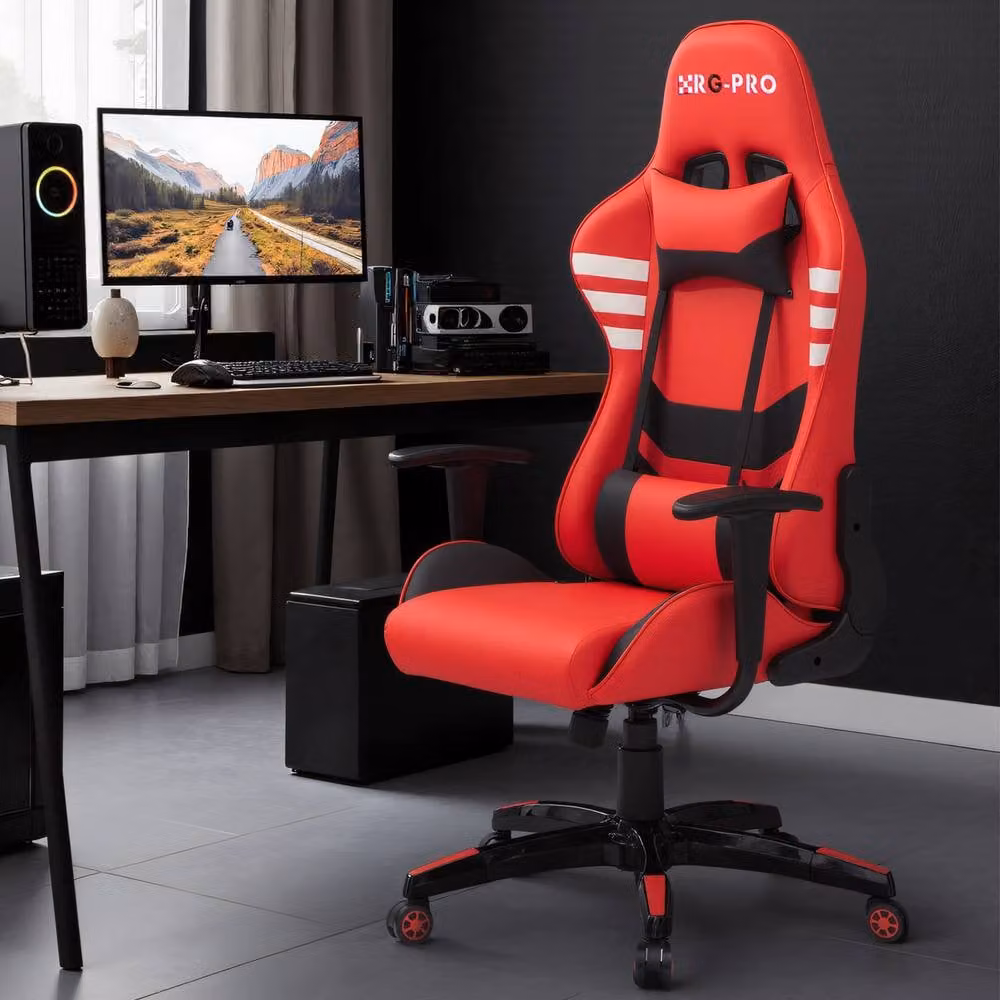 RayGar RG-PRO Gaming Chair in Red with Synthetic Leather, Headrest, Armrests and 360 Degree Swivel – 5