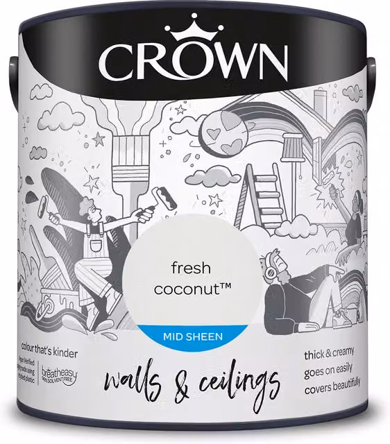 Crown Walls and Ceilings Mid Sheen Emulsion in White, 2.5l