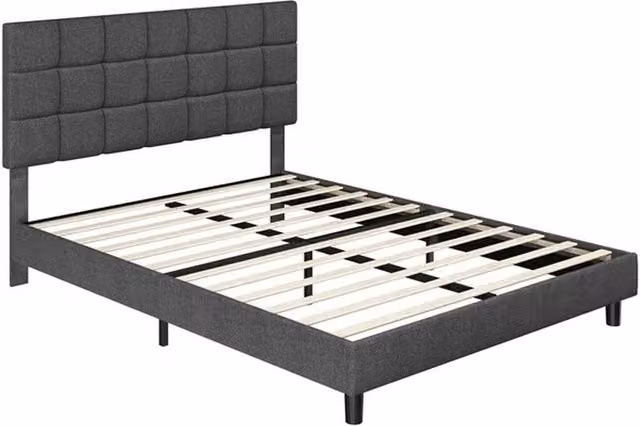 NESTLUNE Grey Upholstered Double Bed Frame W: 135 cm, L: 190 cm