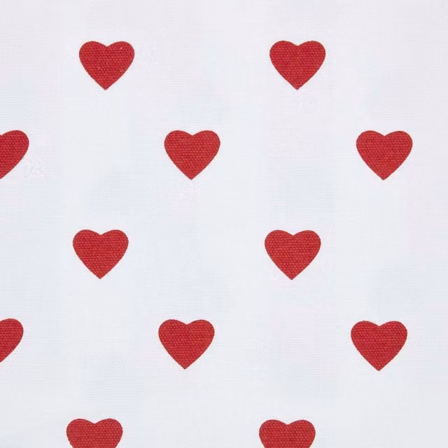 Homescapes Red and White Heart Pattern Pure Cotton Fabric, Width: 150 cm