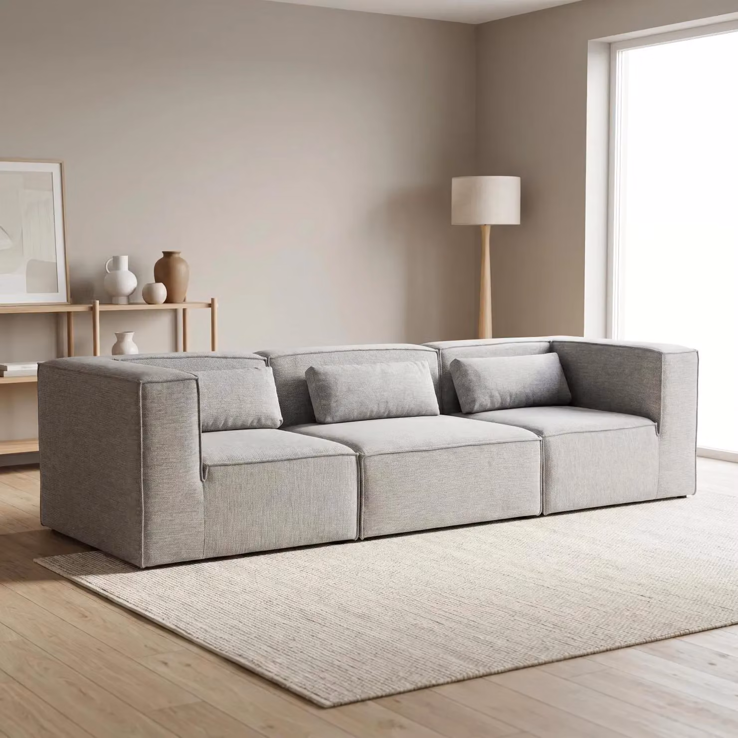Abakus Direct Doris 4 Seater Reversible Fabric Sofa in Grey with Sleeping Function and Scatter Cushions – 4