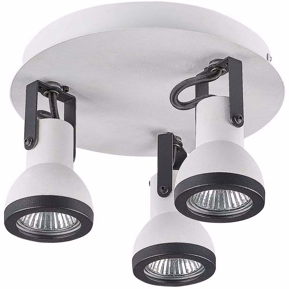Wyld and Coco 3-Light Industrial Metal Ceiling Lamp with Adjustable Swing-Arm Spotlights in Black and White – 2