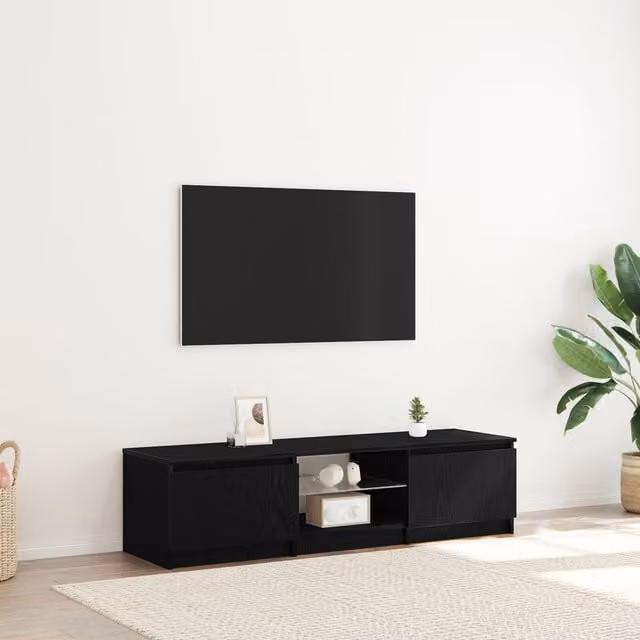 Berkfield Home Modern TV Cabinet with Integrated LED Lights in Black Oak, W/D/H: 140 x 40 x 35.5 cm – 1