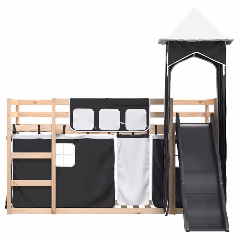 Berkfield Home Elegant Bunk Bed with Slide in White and Black, Solid Pine Wood, W/D/H: 80 x 200 cm – 5