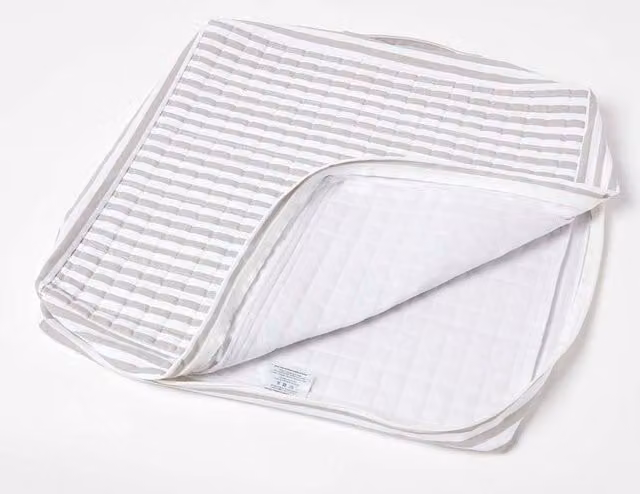 Homescapes Grey and White Striped Cotton Armchair Booster Cushion Cover, W/D/H: 50 x 50 x 10 cm
