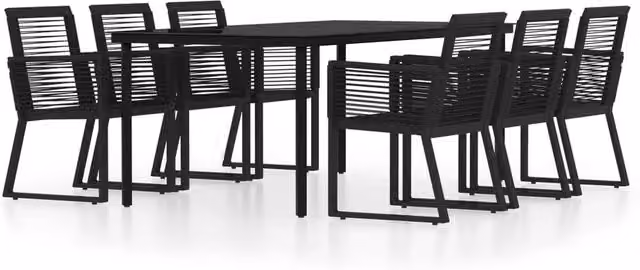 Berkfield Home 7 Piece Modern Black Garden Dining Set with Metal, Glass and Rattan – 1
