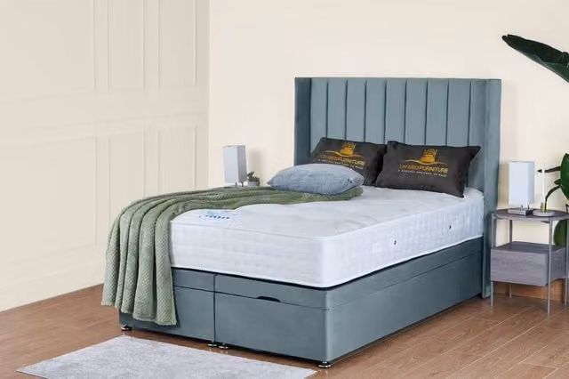 UK Bed Furniture Victoria End Lift Divan Ottoman Bed with 54 Inch Headboard in Light Blue, W/D/H: 140 x 200 cm – 1