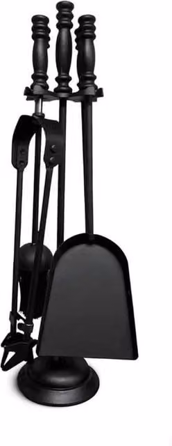 VOGREX Milan 5-Piece Cast Iron Fireplace Tool Set with Stand in Black