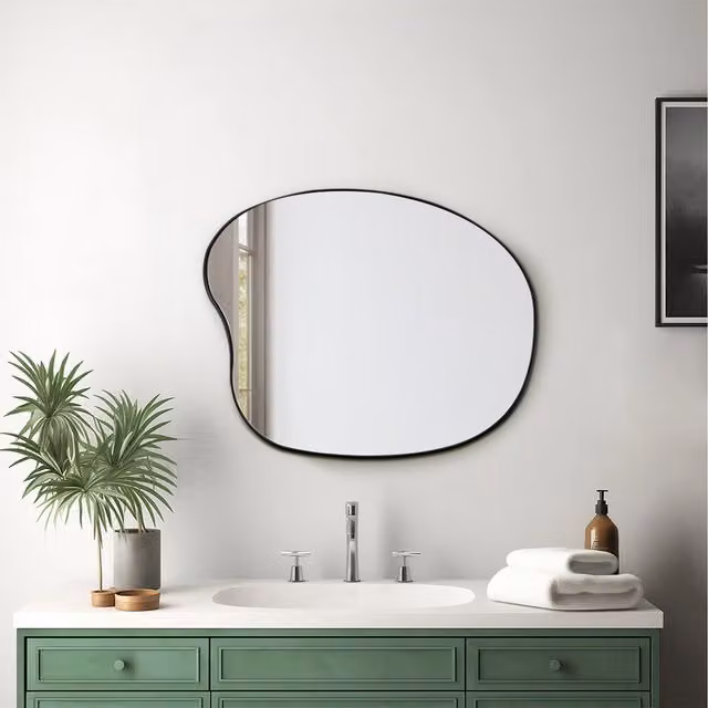 Komore Modern Shatterproof Metal Frame Wall Mirror in Black