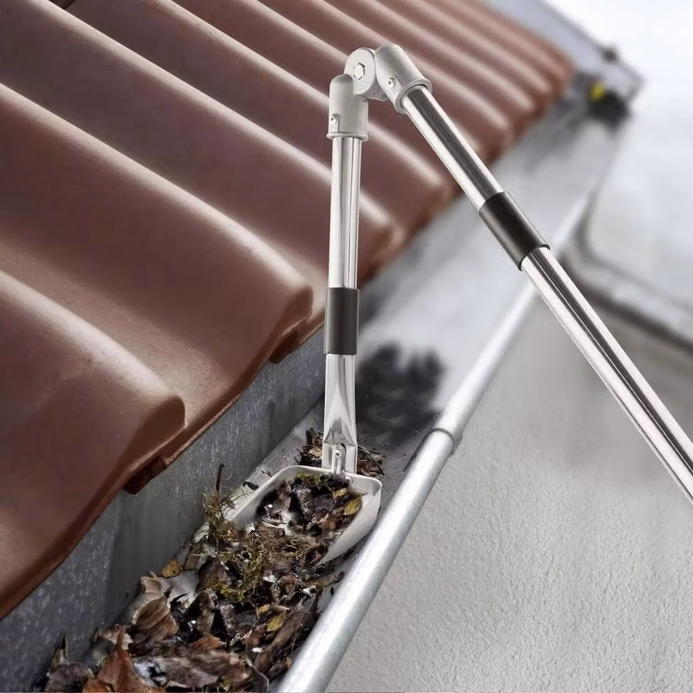 FLAVORA Silver Roof Gutter Cleaning Brush with Stainless Steel and Nylon Bristles – 4