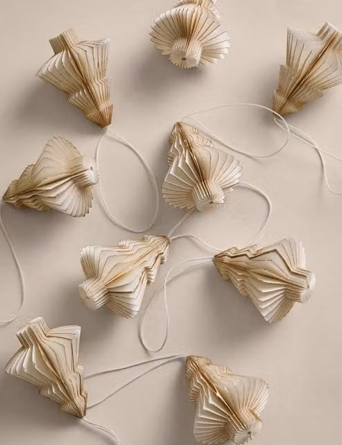 M&S 9 Pack Abstract Paper Christmas Tree Baubles in White and Beige