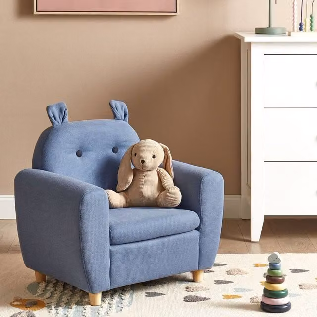 Wyld and Coco Blue Childrens Foam Armchair with Water Repellent Fabric and Solid Wood Frame