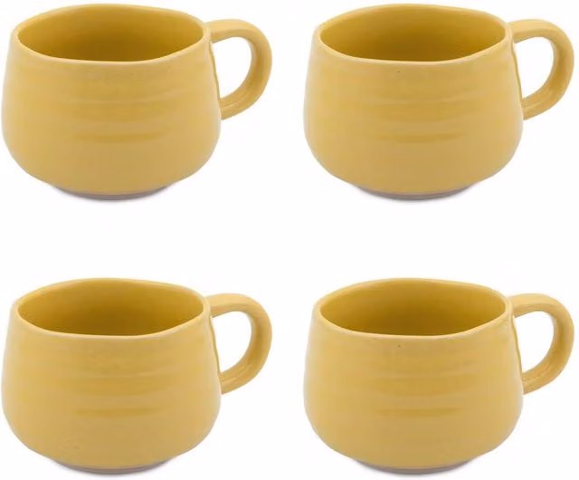 Jamie Oliver Big Love Cosy Cuppa Stoneware Mugs in Yellow, Set of 4 – 1