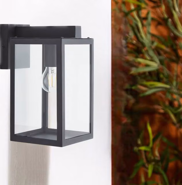 CGC Archie Anthracite Dark Grey Outdoor Up Wall Light Lantern with Clear Glass