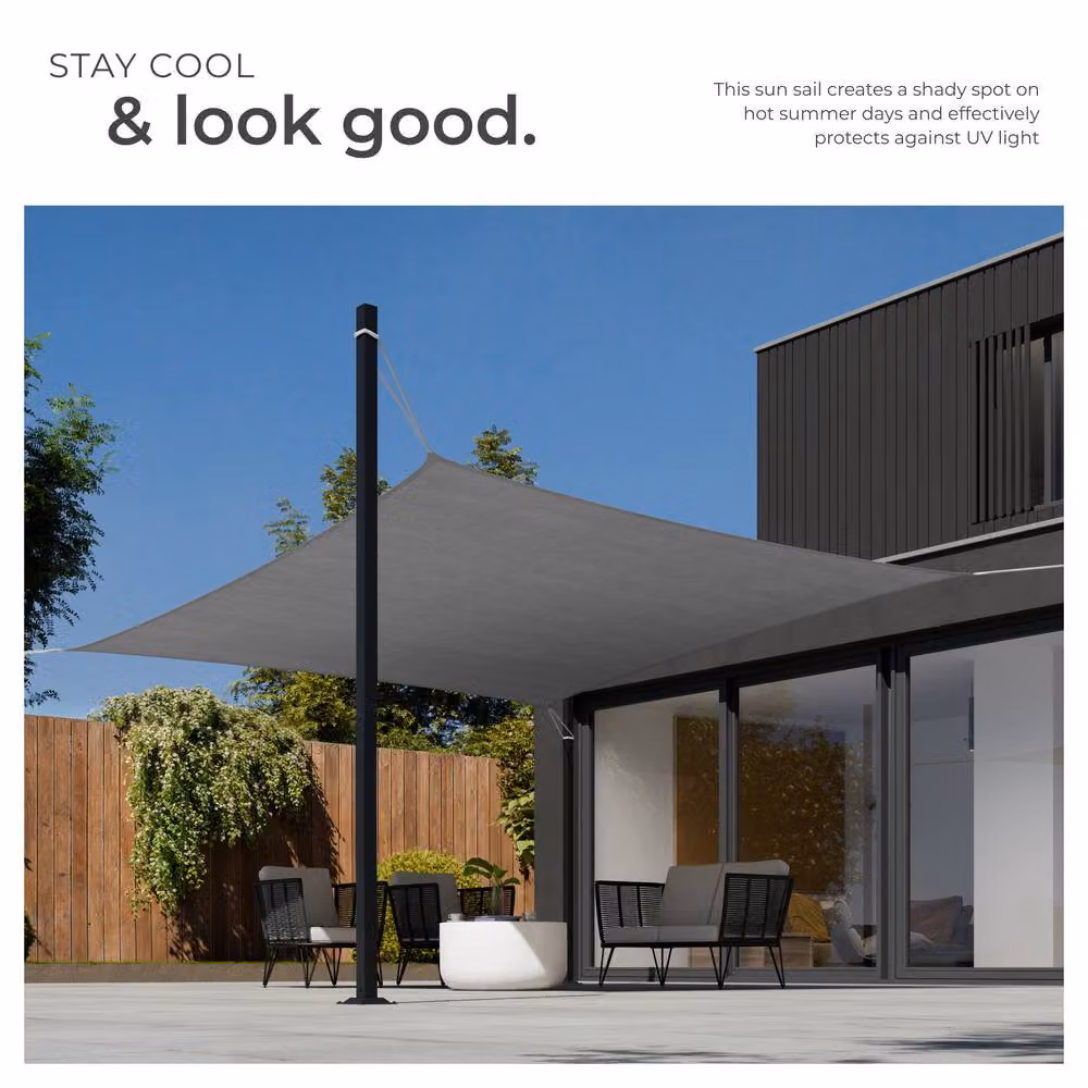 tectake Rectangular Shade Sail with UPF 50+ UV Protection and Water-Repellent HDPE Material, Grey, W/D: 360 x 360 cm – 4