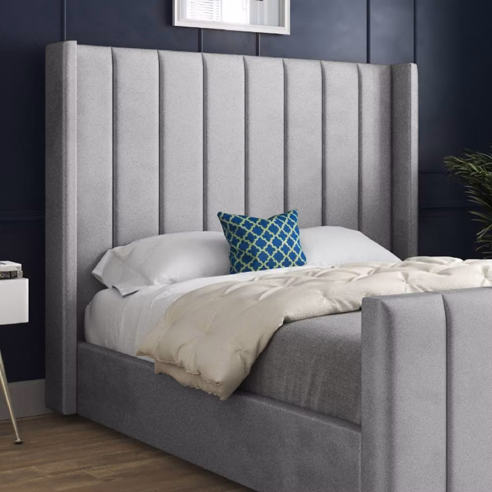 Casani Shildon Super King Upholstered Velvet Designer Bed Frame in Grey, W/D/H: 200 x 137 x 189 cm – 4
