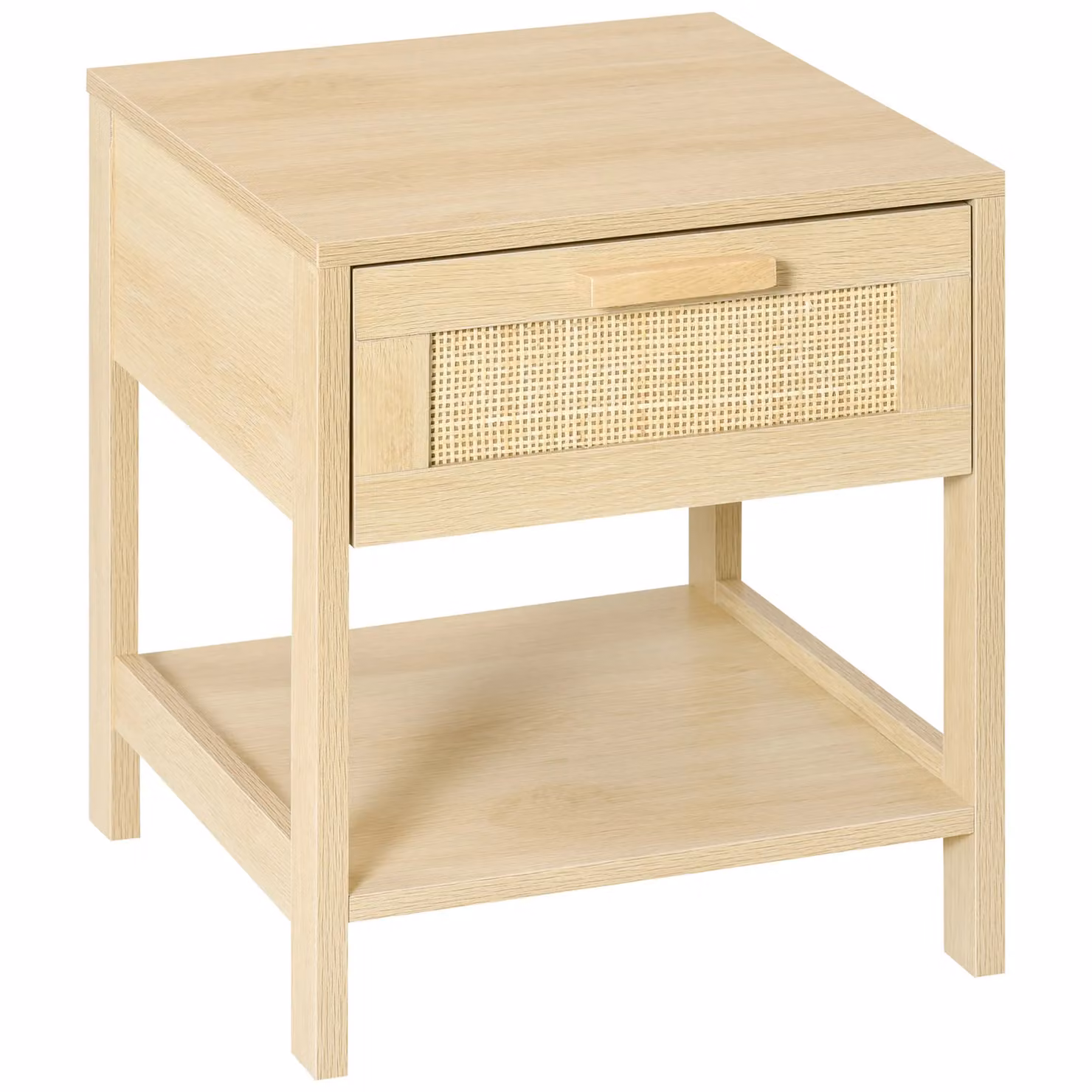 HOMCOM Brown and Beige Rattan Bedside Table with Drawer and Storage Shelf – 2