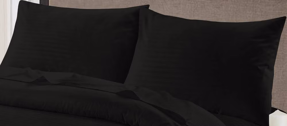 Homes-Linen Luxury Brushed Microfibre Striped Duvet Cover and Pillowcase Set in Black, W: 140 cm, H: 200 cm – 2