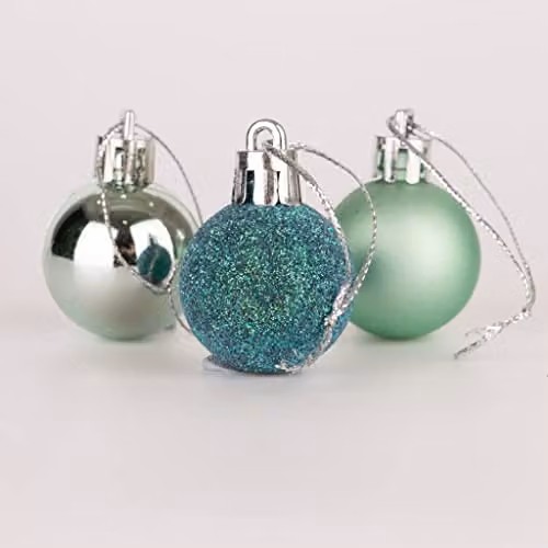 Shatchi 12-Piece Shatterproof Christmas Bauble Hanging Decorations in Turquoise and Silver, 30mm Round Plastic Ornaments – 1