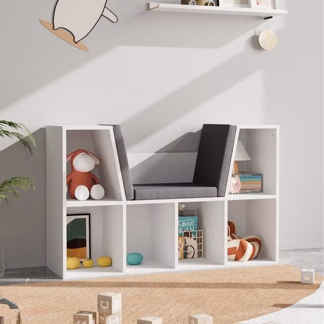 Livingandhome Kids Bookcase with Cozy Reading Seat in White