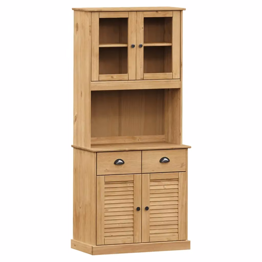 Berkfield Home VIGO Highboard in Brown Solid Pine Wood with Glass Doors, W/D/H: 78 x 40 x 175 cm – 2