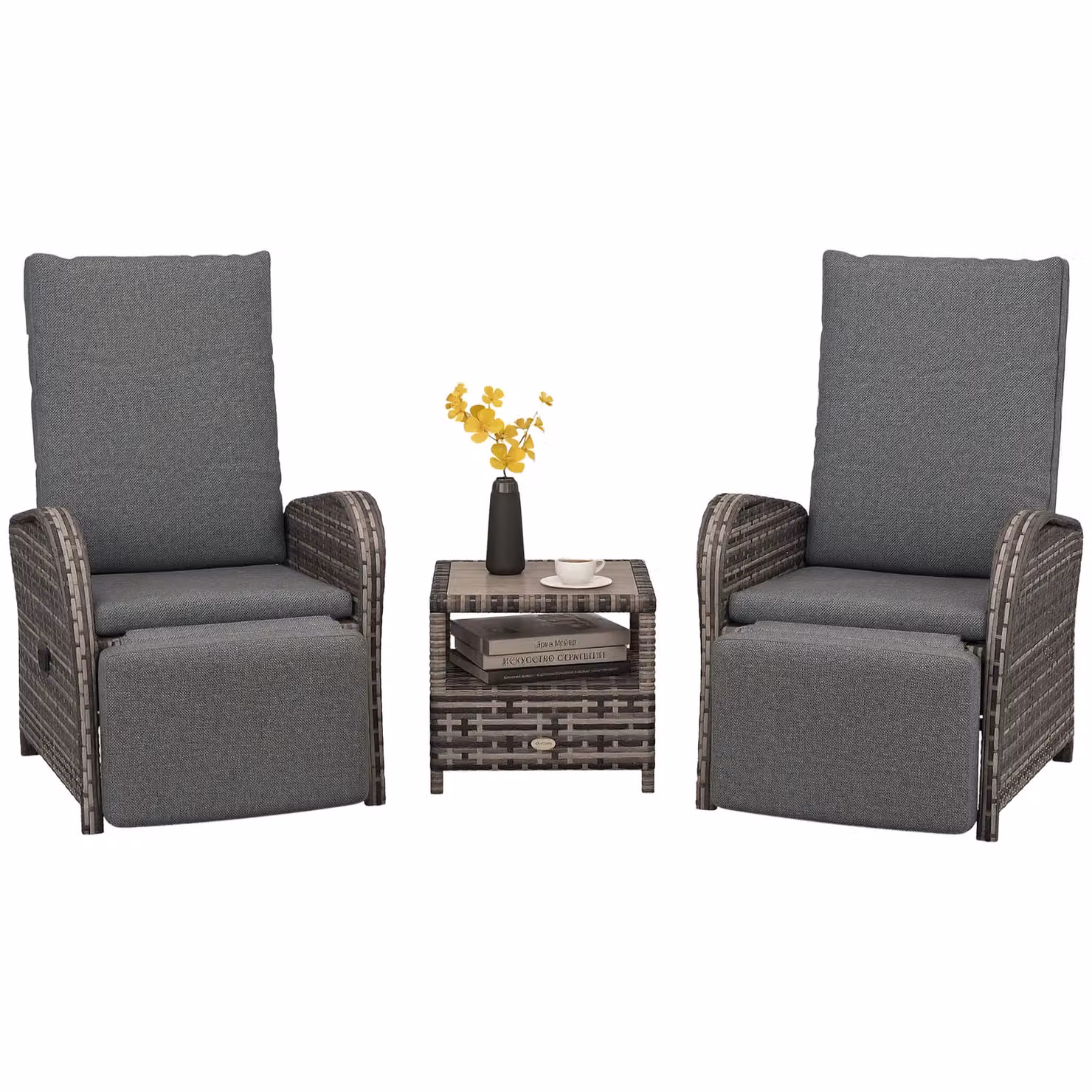 OUTSUNNY 3 Piece Rattan Chaise Lounge Sofa Set with Cushions in Brown – 2