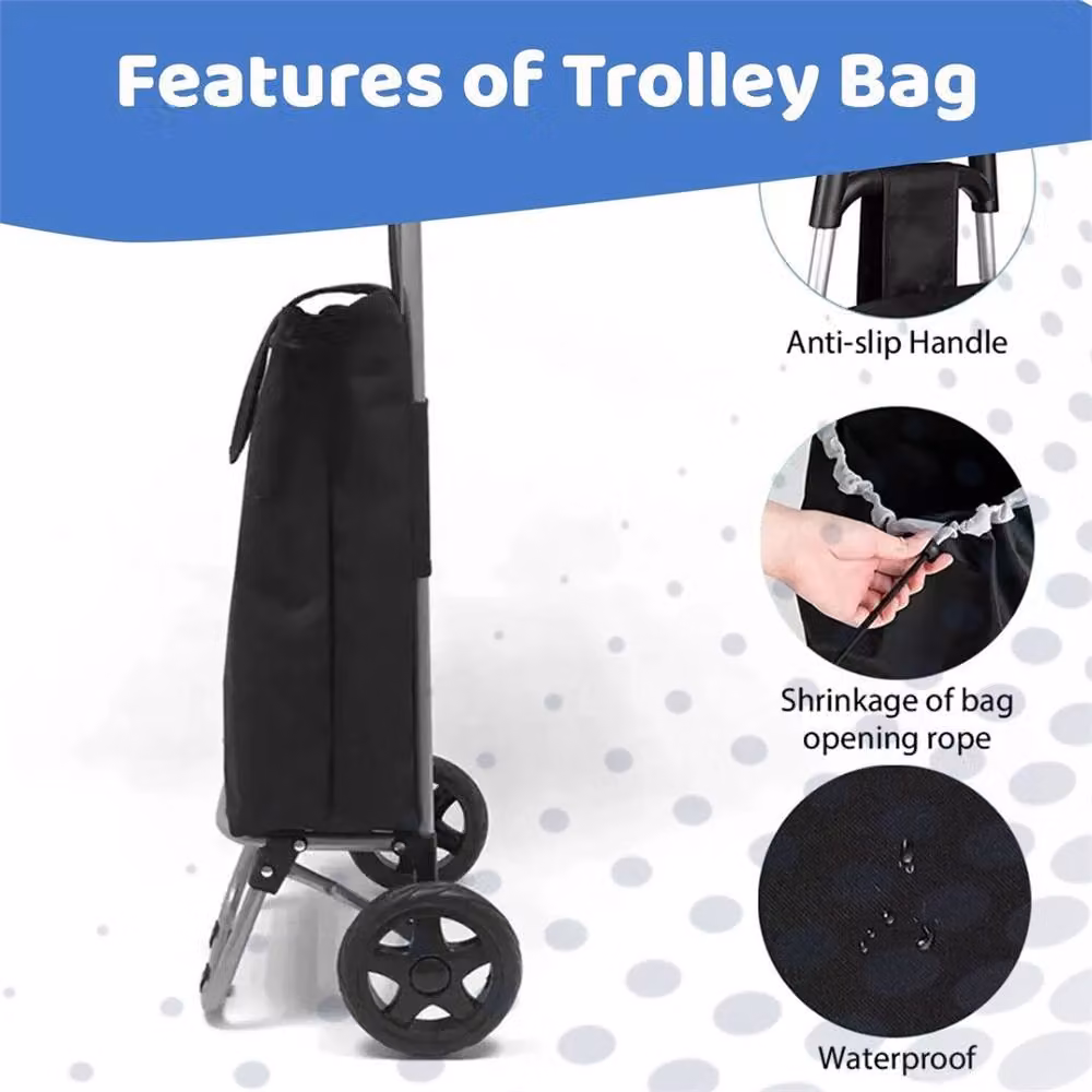 Nordara Black Large Lightweight Wheeled Shopping Trolley Push Cart Bag – 4