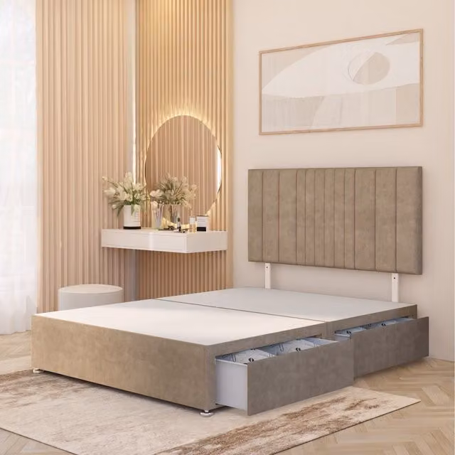 Somnior Beds Ltd Arizona King Size Plush Velvet Divan Bed Base with Drawers and Upholstered Frame in Beige or Brown, W/D/H: 180 x 200 cm