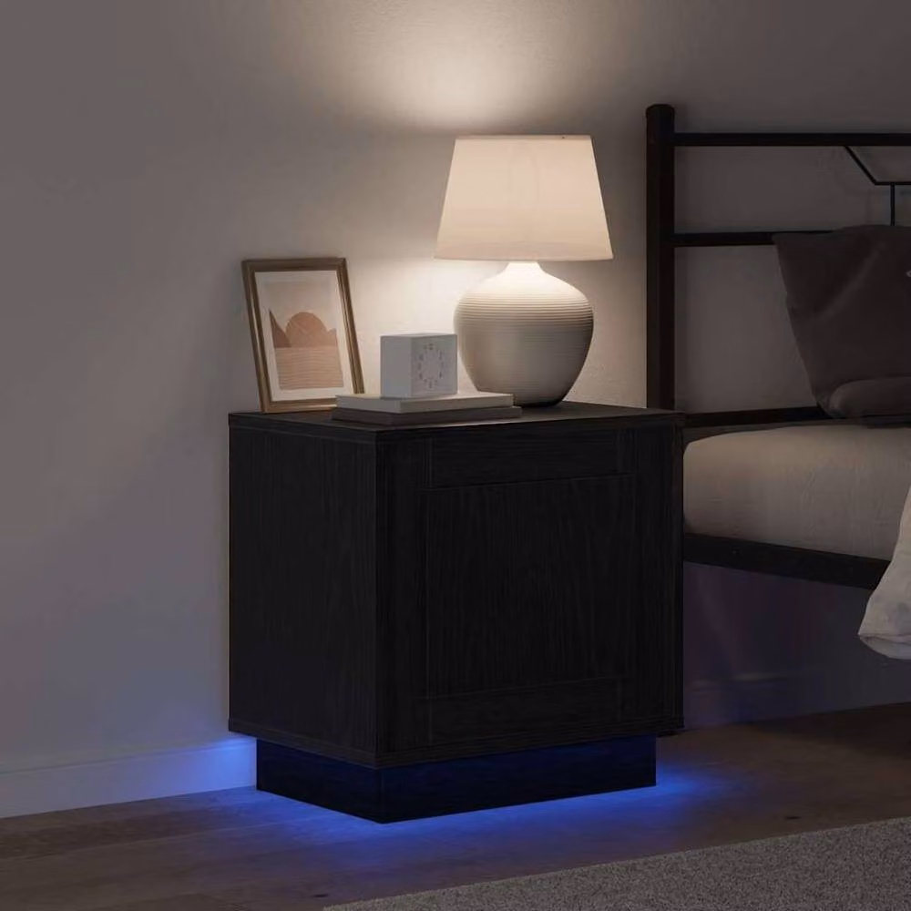 Berkfield Home Modern Bedside Cabinet with Integrated LED Lights, Black Oak, W: 44 cm, D: 34.5 cm, H: 45 cm – 3