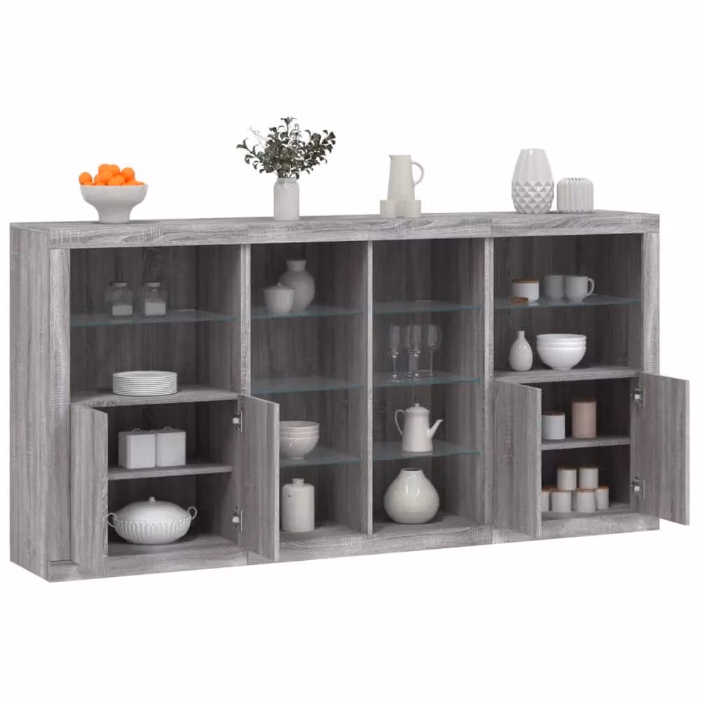 Berkfield Home Modern Grey Sideboard with Integrated LED Lighting W/D/H: 202 x 37 x 100 cm – 2