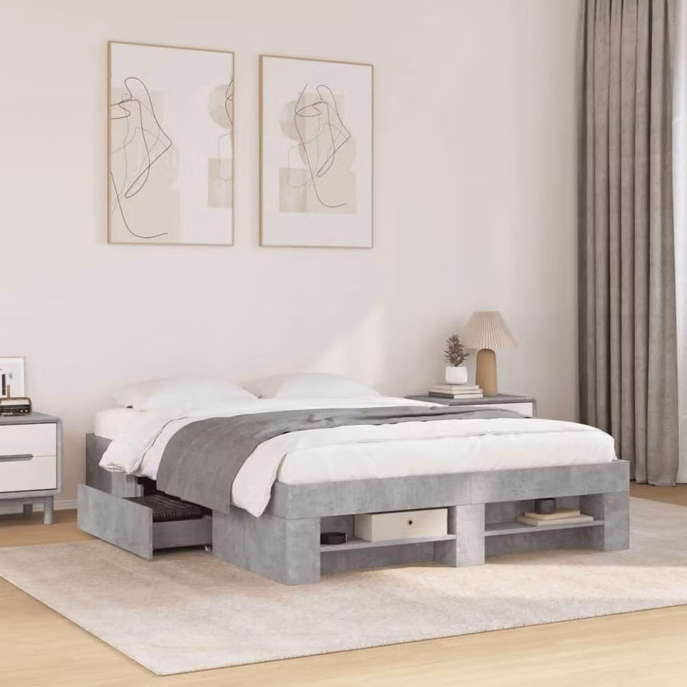 Berkfield Home Durable Bed Frame with Drawers, Concrete Grey, W/D/H: 135 x 190 x 33 cm – 2