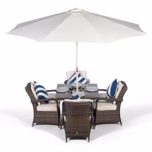 Thats Furniture Arizona 4 Seater Square Rattan Garden Dining Set with Ice Bucket Cooler in Brown and Grey, W/D/H: 90 x 90 x 74 cm – 1