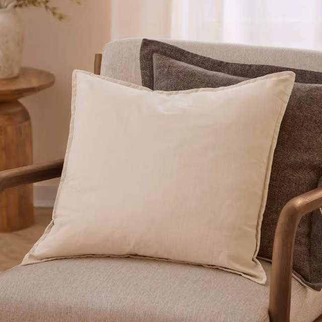 Yard Square Slub Cotton and Linen Cushion in Beige, W/D/H: 50 x 50 x 50 cm