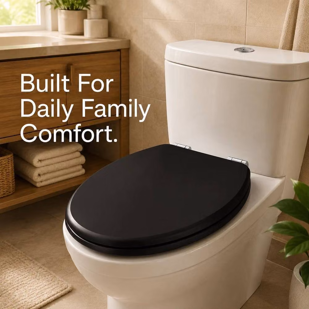 EONLION Universal Oval Bathroom WC Toilet Seat in Black – 2