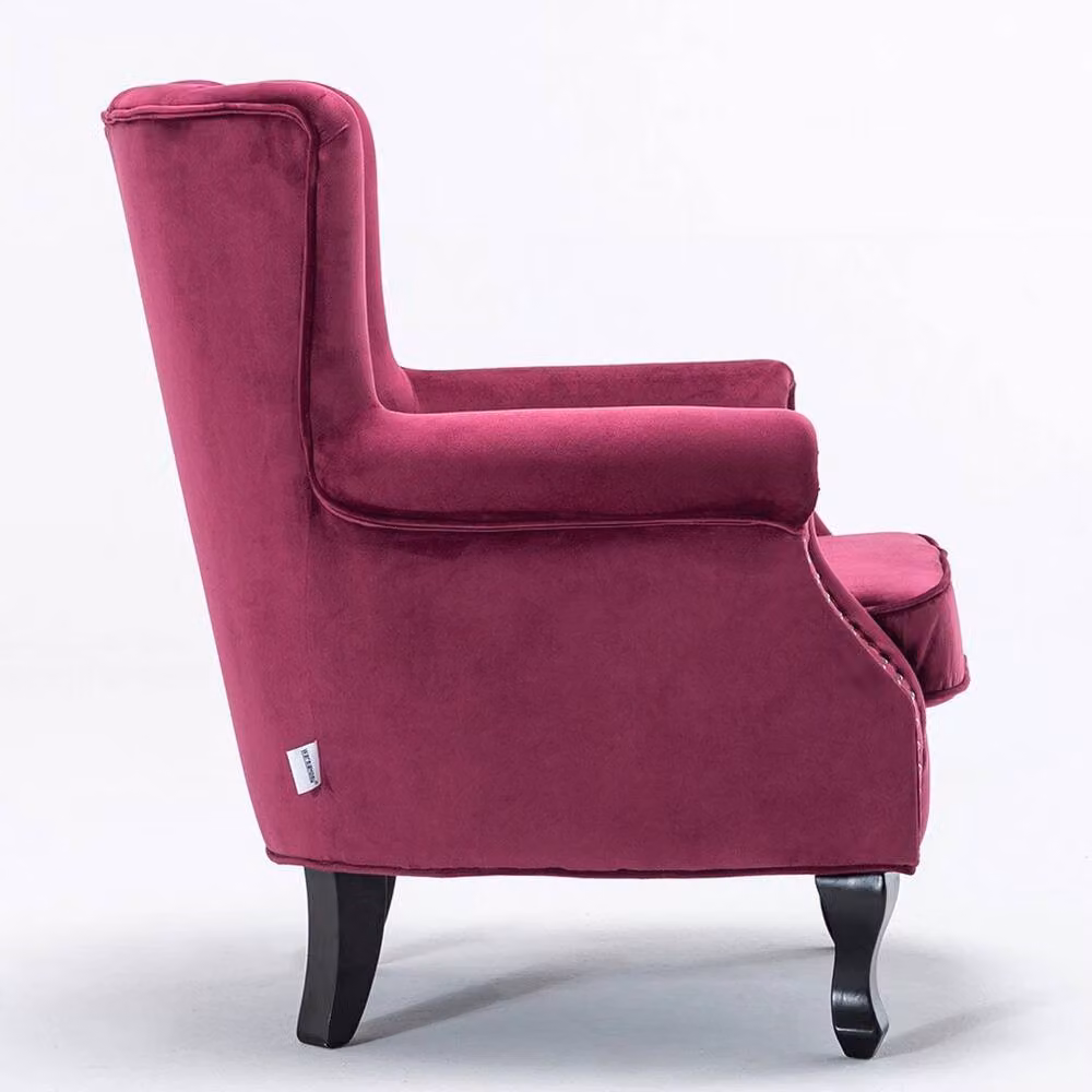 FORGEVIO Modern High Back Occasional Wing Chair in Pink Velvet Fabric with Oak Wood Legs – 2
