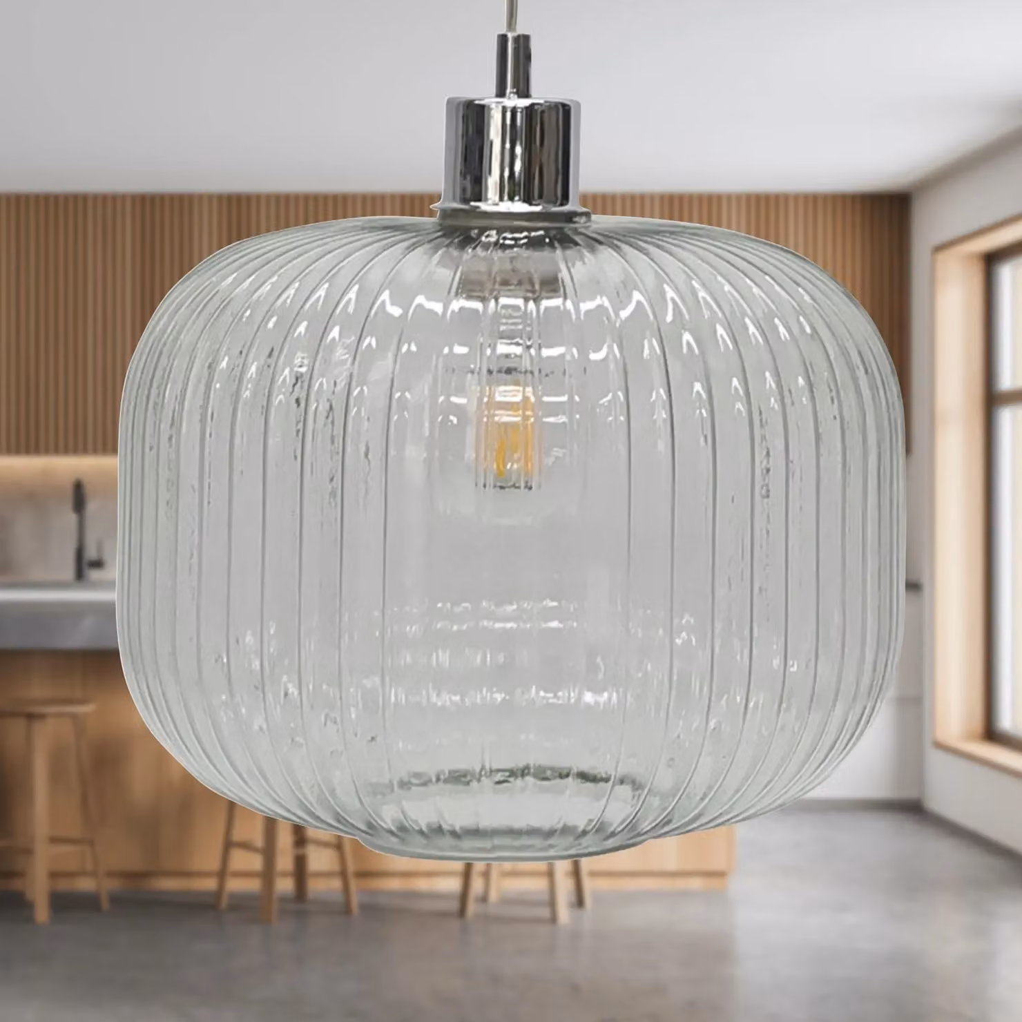 First Choice Lighting Batley Large Set of 2 Transparent Ribbed Glass Easy Fit Pendant Shades – 2