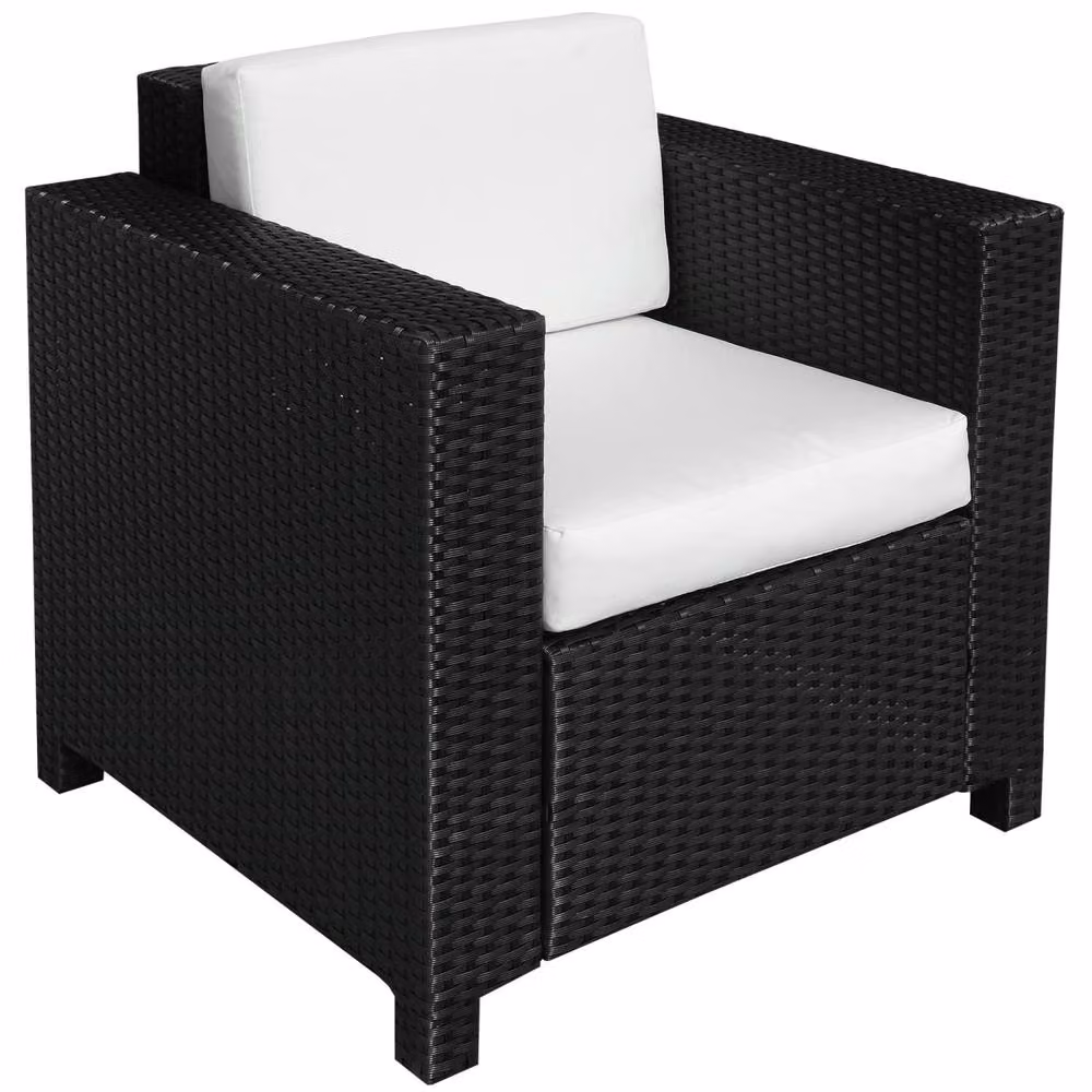 Wyld Haus Raco Black Rattan Outdoor Armchair with Cream Cushions – 2