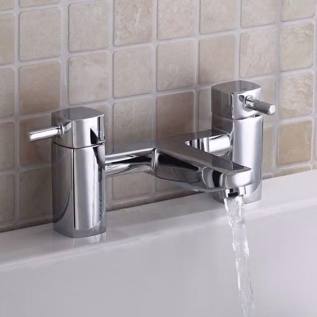 Nes Home Chrome Modern Bridge Deck Mounted Bath Filler Tap in Silver