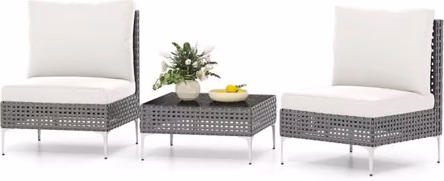 Gymax 3 Piece White PE Rattan Patio Bistro Set with Metal Coffee Table