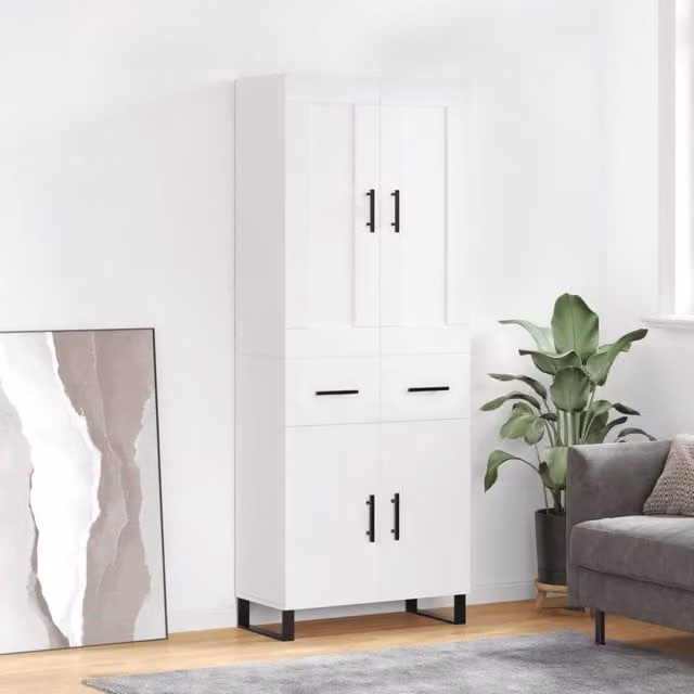 Berkfield Home White Modern Matt Highboard W/D/H: 69.5 x 34 x 180 cm