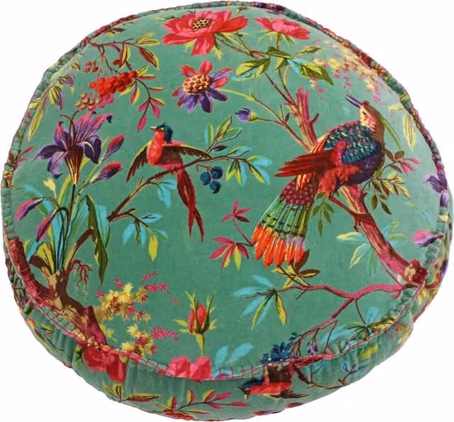 Paradise Round Velvet Cushion in Turquoise Blue